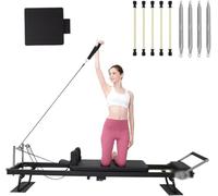 Foldable Pilates Reformer Equipment for Home Workouts, Multifunctional Folding Pilates Machine Yoga Bed with Alloy Spring, Latex Tube Spring, Jump Board