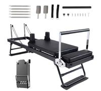 Foldable Pilates Reformer,Home Fitness Equipment for Total Body Workout, Resistance Bands, Push Up Bars, Multi-Functional Pilates Training Full Body Workout Equipment for Home Gym Studio Use (Black)