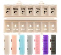 Foldable Pill Organizer Weekly 2 Times a Day, 7 Day Portable AM PM Travel Pill Case with Black&White Labels, Dual-Protection Daily Medicine Box, Large Pill Container for Vitamin/Supplement-Khaki