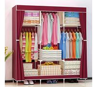Foldable Pink Canvas Wardrobe nizer with Hanging Rail & Shelves 105x46x156cm - Space-Saving Clothes Storage Solution for Bedroom Closet and Nursery.
