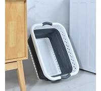 Foldable Plastic and Silicone Laundry Storage Basket Space saving with handles Home Kitchen Bathroom Collapsible Clothes Ironing Curved & Shaped Fit The Body 2 Way Ergonomic Handles (Square Grey)