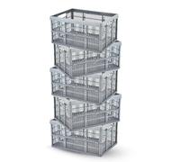 Foldable Plastic Storage Crate Box 32L - Stackable Collapsible Basket for Home, Office & Car Boot Organisation - Durable Folding Container for Storage, Shopping, Laundry & Garage Use - Grey (1)