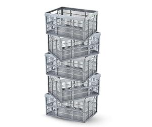 Foldable Plastic Storage Crate Box 32L - Stackable Collapsible Basket for Home, Office & Car Boot Organisation - Durable Folding Container for Storage, Shopping, Laundry & Garage Use - Grey (8)