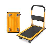 Foldable Platform Cart with 4 Wheels, Sturdy Transport Trolley for Home & Office, Adjustable Handle for Easy Maneuverability, Metal Push Cart
