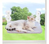 Foldable Plush Cat Window Perch Hammock Soft Hanging Bed with Steel Frame & Strong Suction Cups, Cat Window Sill Holder for Glass Windows, Supports 18KG, Comfortable Lounge Seat for Cats (Grey, L)