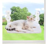 Foldable Plush Cat Window Perch Hammock Soft Hanging Bed with Steel Frame & Strong Suction Cups, Cat Window Sill Holder for Glass Windows, Supports 18KG, Comfortable Lounge Seat for Cats (White, L)