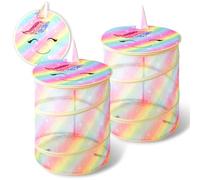 Foldable Pop up Laundry Bag Toy Storage Basket,Clothes Storage Basket Foldable Toy Storage Barrels,Collapsible Pink Unicorn Rainbow Cloud Kids Girls Round (2PCS)