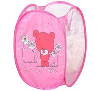 Foldable Pop Up Laundry Bag Toy Storage Basket for Kids Boys and Girls Tidy Room (Bear Pink)