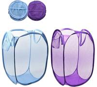 Foldable Pop-Up Mesh Laundry Hamper with Side Pocket Clothes Laundry Basket Storage Bag with Carry Handles for Dirty Clothes (2 Pack)