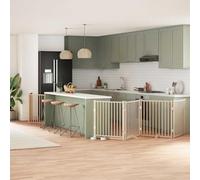 Foldable Poplar Wood Dog Gate with Walk-Through Door, 8 Panels, 640 cm Total Length, Freestanding Pet Barrier for Indoor Use, Easy Storage