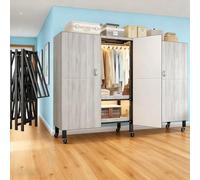 Foldable Portable Armoire Wardrobe Closet for Hanging Clothes Rack, Heavy Duty Covered Clothes Rack with Cover(HARDBOARD Magnetic), Closet Garment Rack for Bedroom Storage (KT Woodgrain Gray, 190cm)