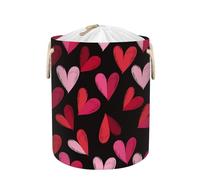 Foldable & Portable Clothes Hamper Collapsible for Storage, Pink Heart Sweet Love Romantic Drawstring Laundry Basket for Dorm, Travel, Nursery, Toy Organization 55L