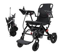 Foldable Portable Electric Wheelchair, 500W Motor with 12-Mile Range, Lightweight 22kg, Hand Brake & Anti-Tilt Design, Airline Friendly, Reversible Armrests & Footrest, Travel Powerchair (Black)