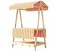 Foldable Portable Food Cart with Canopy Wooden, Food Cart Display Stand with Double Layer Storage Platform for Street Vending, Markets(Orange,140cm/55in)