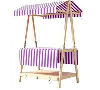 Foldable Portable Food Cart with Canopy Wooden, Food Cart Display Stand with Double Layer Storage Platform for Street Vending, Markets(Purple,140cm/55in)