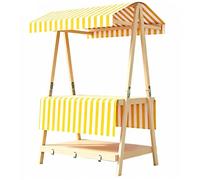 Foldable Portable Food Cart with Canopy Wooden, Food Cart Display Stand with Double Layer Storage Platform for Street Vending, Markets(Yellow,140cm/55in)