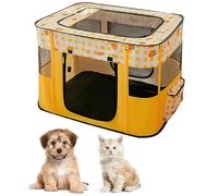Foldable Portable Pet/Dog Playpen,Pet Exercise Pen Tents Dog Kennel House Playground for Puppy Dog/Kitten Cat Indoor Outdoor Travel Camping Use 80X60X55CM (L,Yellow)