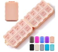 Foldable & Portable Pill Organizer 2 Times A Day with Extra Compartments - Etched Labels - Weekly 7 Day AM PM Medicine Box, W aily Travel Pill Case Holder Dispenser for Vitamin, Supplement - Pink