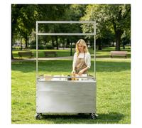 Foldable Portable Street Cart, Farm Stand Outdoor Extendable Tabletop With Wheels, Utility Carts，Outdoor Market Cart, Farmers Market Stand,Ice Cream Carts For Business(+railings/panels,100*75*49cm)