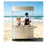 Foldable Portable Street Cart, Farm Stand Outdoor Extendable Tabletop With Wheels, Utility Carts，Outdoor Market Cart, Farmers Market Stand,Ice Cream Carts For Business(+railings/panels,120*75*49cm)
