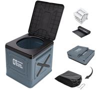 Foldable Portable Toilet for Camping & Travel - Heavy Duty 150kg Capacity, PP-ABS Collapsible Toilets Stool with Storage Bag, Waste Bags & Solidifier - Emergency Toilet for Car, RV, Fishing