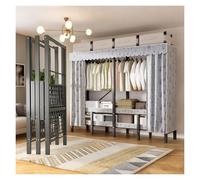 Foldable Portable Wardrobe Closet, Freestanding Clothing Racks For Hanging Clothes, Metal Garment Rack, Coat Storage Garment Racks For Bedroom(Blue,151cm/59.4inch)