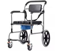 Foldable Portable Wheeled Commode Chair, Comfortables Padded Seat & Back, Locking Brakes, Foldable Footrests, Removable Bucket, Ideals for Elderly or Disabled, Stainless Steel, Black