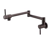 Foldable Pot Filler Faucet Wall Mount Brass Kitchen Tap with Rotatable Double Joint Swing Arm Antique Brown Finish Single Cold Water Mixer for Space Saving Design