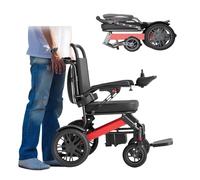 Foldable Power Wheelchair for Adults,Lightweight Foldable Electric Wheelchair for Seniors,100Kg Capacity,Aluminum Frame,Easy to Transport and Store Red,12A