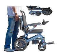 Foldable Power Wheelchair for Adults,Lightweight Foldable Electric Wheelchair for Seniors,100Kg Capacity,Aluminum Frame,Easy to Transport and Store Blue,30A