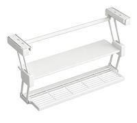 Foldable Pull Down Cabinet Shelf 2 Tier Carbon Steel Space Saving Under Cabinet Organizer 10kg Kitchen Rack for Spice Dish Food Prep & Tableware(White,70cm(26.9in))
