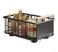 Foldable Pull Out Kitchen Under Sink Storage Basket Organizer Drawer Shelf With Smooth Sliding Rail For Utensils And Snacks Black Color 26x39.5x11cm Size(Black - Large)