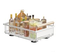 Foldable Pull Out Organizer for Under Sink, Collapsible Iron Cabinet Storage Basket with Sliding Drawer Shelf, Narrow Kitchen Cupboard Rack for Utensils and Snacks, Space Saving(White - Small)