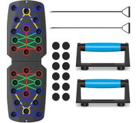 Foldable Push Up Board with Resistance Bands & Rope - 14-in-1 Colour-Coded Press-Up Rack for Chest, Arms & Back - Home Gym Workout Equipment, Gym Gift for Men & Women (Black (With Rope))