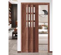 Foldable PVC & Acrylic Concertina Sliding Door for Kitchen Cupboard & Hallway - Stylish Brown Folding Gate with Handle (38"x80" / 96x203cm)