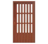 Foldable PVC Concertina Door with Grid Window & Handle - Sliding Folding Door on Metal Track, Brown, Ideal for Kitchen Entryway (37x80in / 94x203cm)