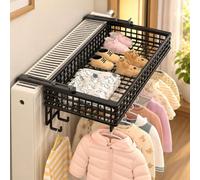 Foldable Radiator Drying Rack for Clothes | Over Radiator Airer with Hooks, Adjustable Clamp-On Clothes Hanger Shelf for Indoor Laundry, Towels, Socks(Black)