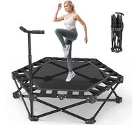 Foldable Rebounder Trampoline, Silent Mini Fitness Trampoline for home workout with Adjustable Handle Bar, Quiet Exercise Trampoline for Personal Indoor Workout