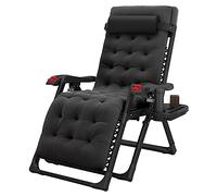 Foldable Recliner Chair with Padded Footstool - Outdoor Garden, Deck, Beach & Camping Chair - Adjustable Reclining Loun Chair in Black
