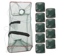 Foldable Rectangular Fish Cage Large Capacity 10 Pcs Nylon Mesh Net | Red, Steel Frame, Double Zipper Pocket, Fish and Crab Use, Indoor Aquaculture, Random Color