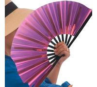 Foldable Reflective Performance Fan Folding Popping Fan | Fantastic Holographic Effect | Performance Accessories for Music Festivals Carnival Outfits Rainbow