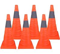 Foldable Reflective Safe Cones with LED Lights - Traffic Warning Cones for Outdoor Driveways, Parking Lots, and Construct Bers (45 cm, Set of 8)