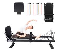 Foldable Reformer Pilates Machine, Compact Pilates Reformer Core Bed Equipment with Jump Board & 2 Sets Resistance Cords for Home Gym Workout Women Yoga for Advanced and Beginners Users - Black