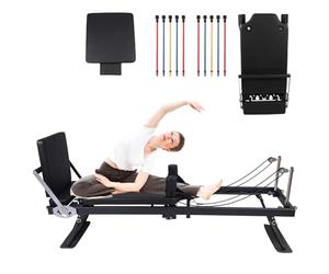 Foldable Reformer Pilates Machine, Compact Pilates Reformer Core Bed Equipment with Jump Board & 2 Sets Resistance Cords for Home Gym Workout Women Yoga for Advanced and Beginners Users - Black
