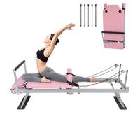 Foldable Reformer Pilates Machine, Compact Pilates Reformer Core Bed Equipment with Resistance Cords for Home Gym Workout Women Yoga for Advanced and Beginners Users - Pink