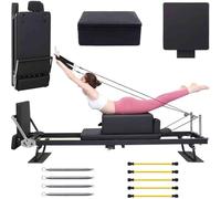 Foldable Reformer Pilates Machine, Equipment for Home-Yoga Exercise, Pilates Board up to 330 lbs Capacity, with Jump Board and Dual Resistance, 4 Springs and 5 Cords,002