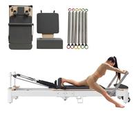 Foldable Reformer Pilates Machine with Reformer Box, Jump Board for Home Workouts, and Adjustable Exercises (Grey 217x68x65cm)