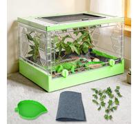Foldable Reptile Terrarium with Sliding Door Portable Spider Enclosure, Lizard Cage, Plastic Habitat for Tarantula, Tree Frog, Leopard Gecko, Snake, Hermit Crab Ventilated Terrarium Starter Kit Green