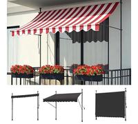 Foldable Retractable Outdoor ning - High-De Polyester & Aluminu No Drilling Inllat Perfect for Terraces Balconies Patios - Red & White Stripes 150cm
