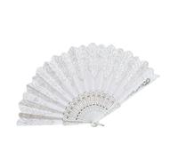Foldable Retro Folding Hand Fan ABS Gold Powder Craft White Wedding Party Dance Cloth Handheld Cooling(1)